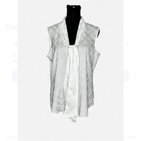 Calvin Klein Tops - CALVIN KLEIN Textured White Sleeveless Blouse G, W/Tie Detail. Exelent Condit.